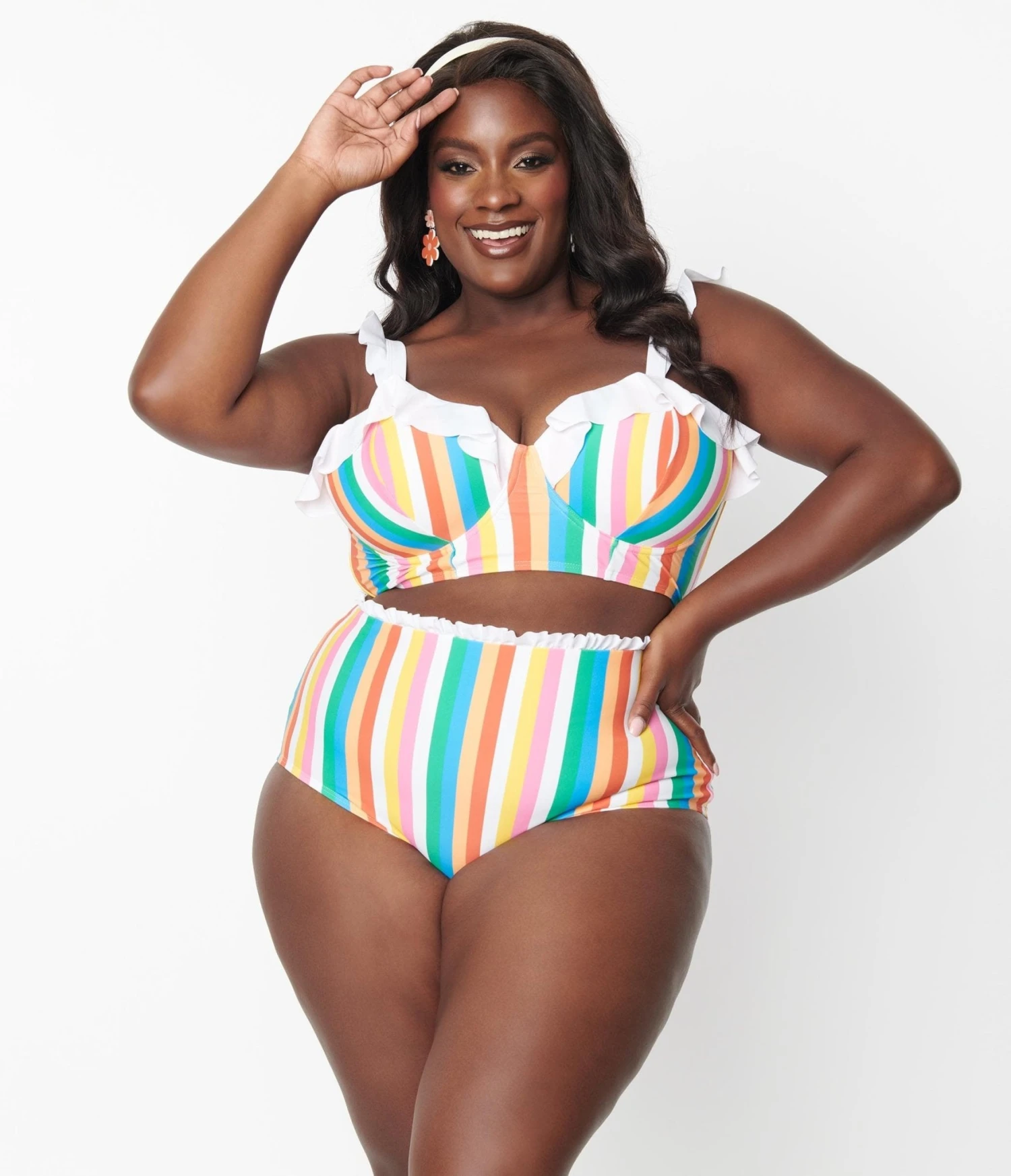 Unique Vintage Plus Size Rainbow Striped Cape May Swim Bottoms 1 Unique Vintage Plus Size Rainbow Striped Cape May Swim Bottoms