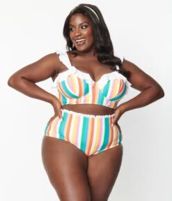 Unique Vintage Plus Size Rainbow Striped Cape May Swim Bottoms 9 Unique Vintage Plus Size Rainbow Striped Cape May Swim Bottoms -Pleaser Clothing Store unique vintage plus size rainbow striped cape may swim bottoms 232375