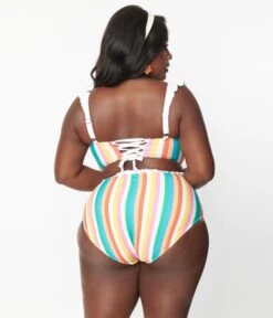 Unique Vintage Plus Size Rainbow Striped Cape May Swim Bottoms 8 Unique Vintage Plus Size Rainbow Striped Cape May Swim Bottoms -Pleaser Clothing Store unique vintage plus size rainbow striped cape may swim bottoms 236096