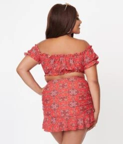 Unique Vintage Plus Size Red Bandana Print Alice Swim Skirt -Pleaser Clothing Store unique vintage plus size red bandana print alice swim skirt 235953