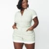 Unique Vintage Plus Size Sage & White Gingham Patsy Romper