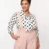 Unique Vintage Plus Size Sheer White & Black Dot Olivia Blouse