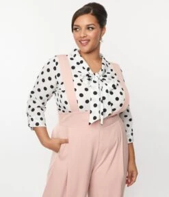 Unique Vintage Plus Size Sheer White & Black Dot Olivia Blouse