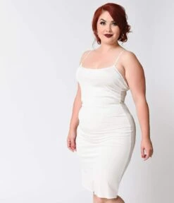 Unique Vintage Plus Size Short White Stretch Slip -Pleaser Clothing Store unique vintage plus size short white stretch slip 839342