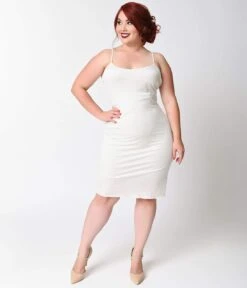 Unique Vintage Plus Size Short White Stretch Slip -Pleaser Clothing Store unique vintage plus size short white stretch slip 998434