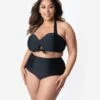Unique Vintage Plus Size Solid Black Georgiana High Waist Swim Bottoms