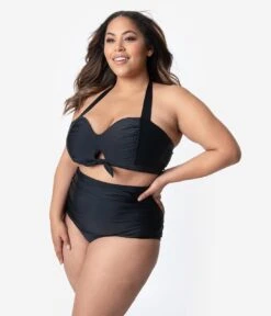 Unique Vintage Plus Size Solid Black Georgiana High Waist Swim Bottoms -Pleaser Clothing Store unique vintage plus size solid black georgiana high waist swim bottoms 487038