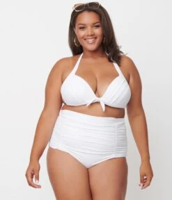 Unique Vintage Plus Size Solid White Monroe Halter Swim Top 9 Unique Vintage Plus Size Solid White Monroe Halter Swim Top -Pleaser Clothing Store unique vintage plus size solid white monroe halter swim top 844347