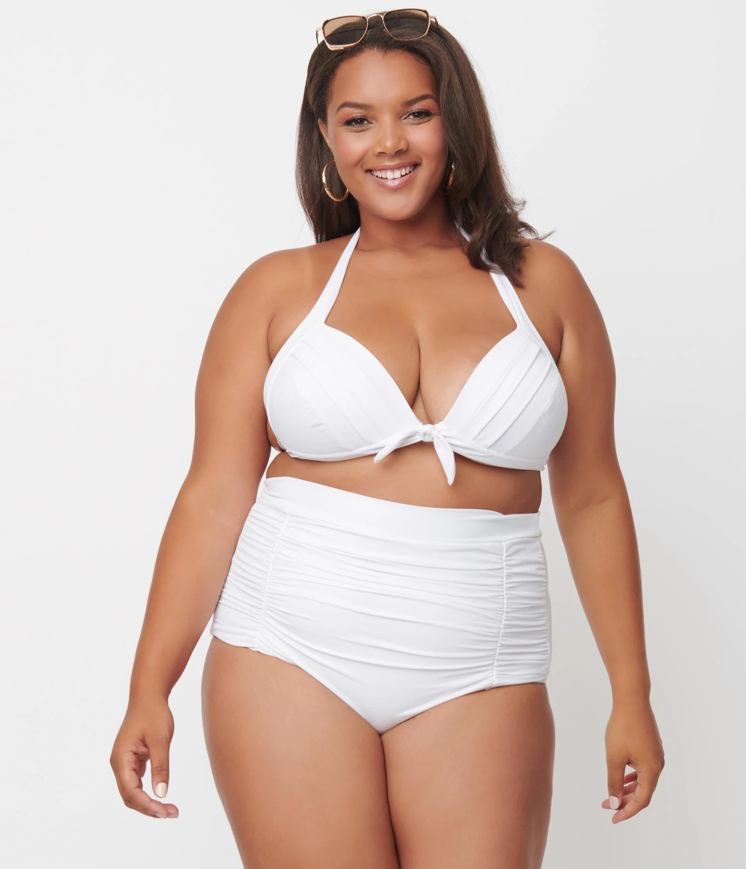 Unique Vintage Plus Size Solid White Monroe Halter Swim Top 5 Unique Vintage Plus Size Solid White Monroe Halter Swim Top - Image 5