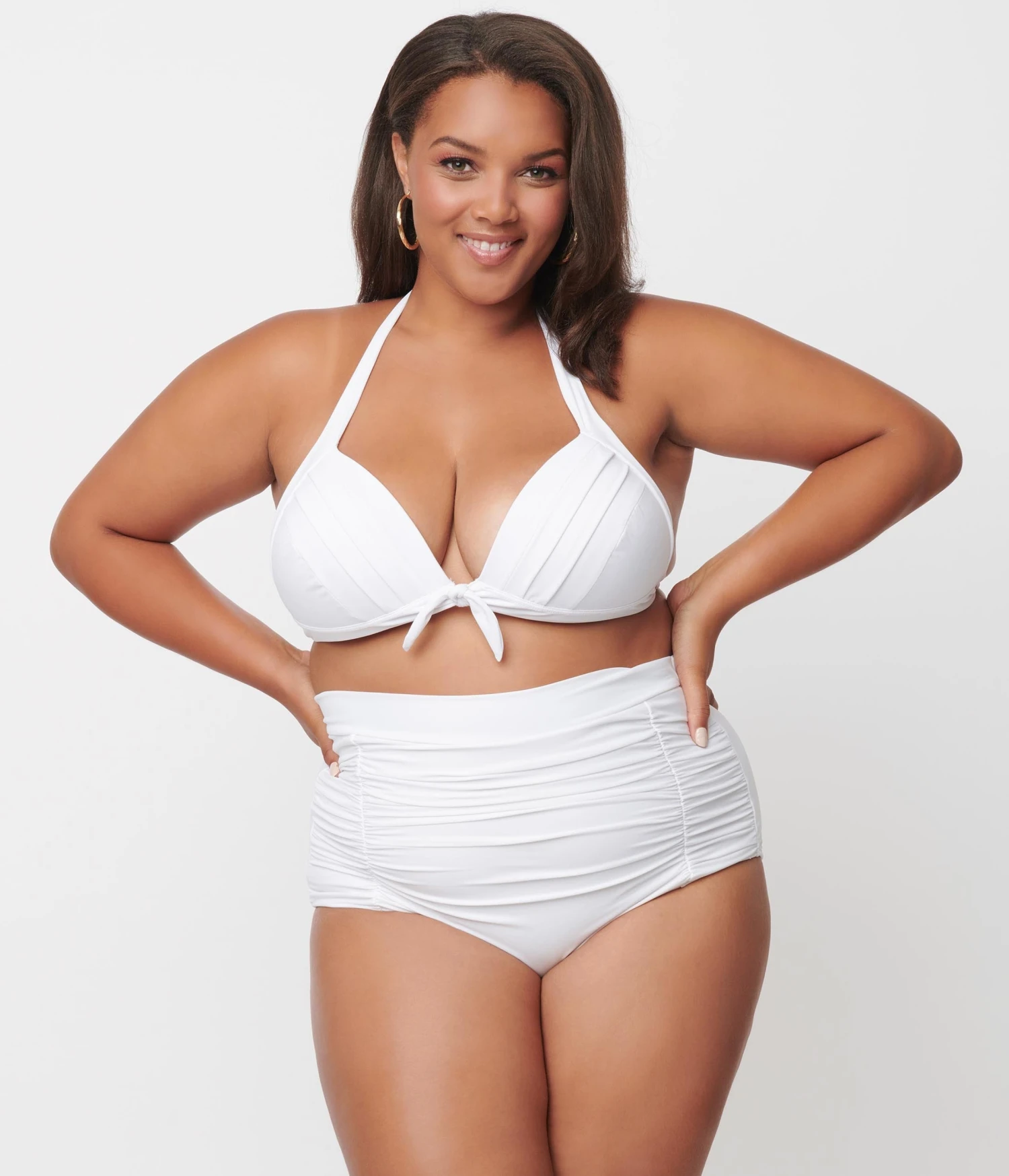 Unique Vintage Plus Size Solid White Monroe Halter Swim Top 1 Unique Vintage Plus Size Solid White Monroe Halter Swim Top