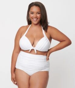 Unique Vintage Plus Size Solid White Monroe High Waist Swim Bottom 8 Unique Vintage Plus Size Solid White Monroe High Waist Swim Bottom -Pleaser Clothing Store unique vintage plus size solid white monroe high waist swim bottom 241679