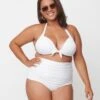 Unique Vintage Plus Size Solid White Monroe High Waist Swim Bottom
