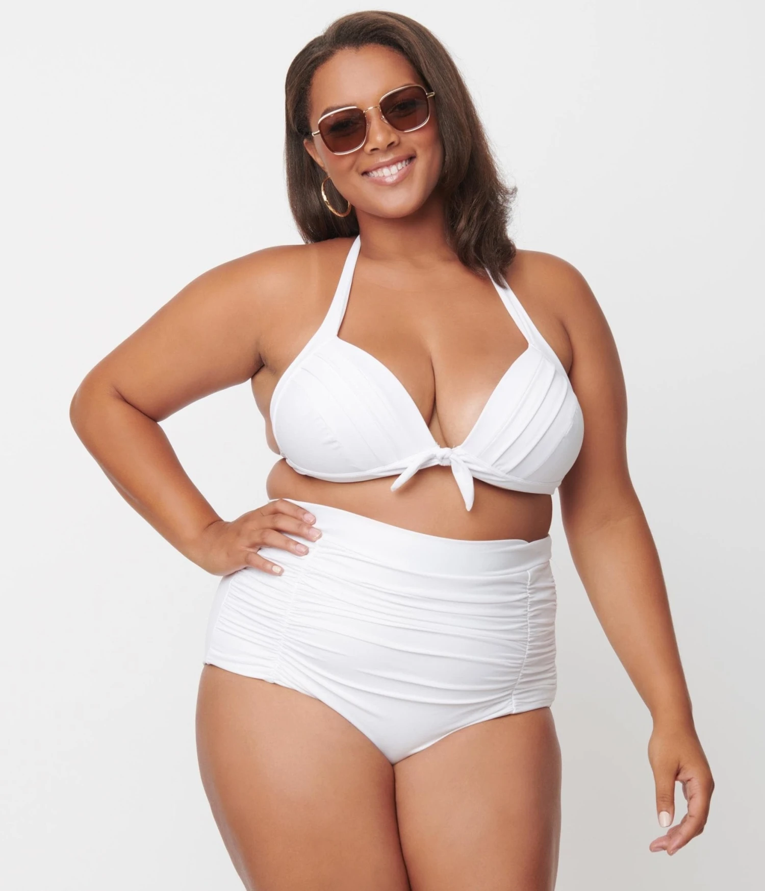 Unique Vintage Plus Size Solid White Monroe High Waist Swim Bottom 1 Unique Vintage Plus Size Solid White Monroe High Waist Swim Bottom