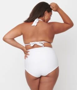 Unique Vintage Plus Size Solid White Monroe High Waist Swim Bottom 7 Unique Vintage Plus Size Solid White Monroe High Waist Swim Bottom -Pleaser Clothing Store unique vintage plus size solid white monroe high waist swim bottom 593860