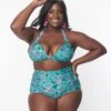 Unique Vintage Plus Size Teal Flower Child Monroe Swim Bottom