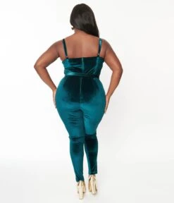 Unique Vintage Plus Size Teal Velvet Jumpsuit 5 Unique Vintage Plus Size Teal Velvet Jumpsuit -Pleaser Clothing Store unique vintage plus size teal velvet jumpsuit 123487