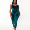 Unique Vintage Plus Size Teal Velvet Jumpsuit