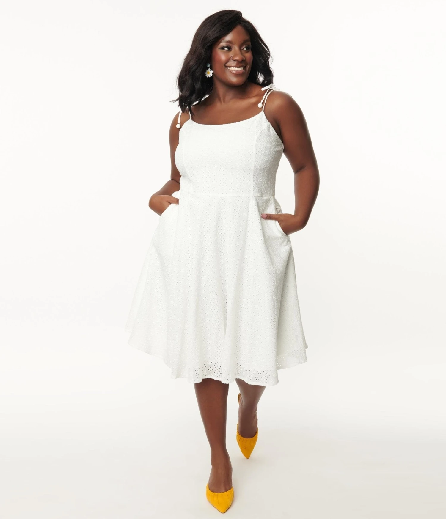 Unique Vintage Plus Size White Eyelet Bobbie Swing Dress 1 Unique Vintage Plus Size White Eyelet Bobbie Swing Dress