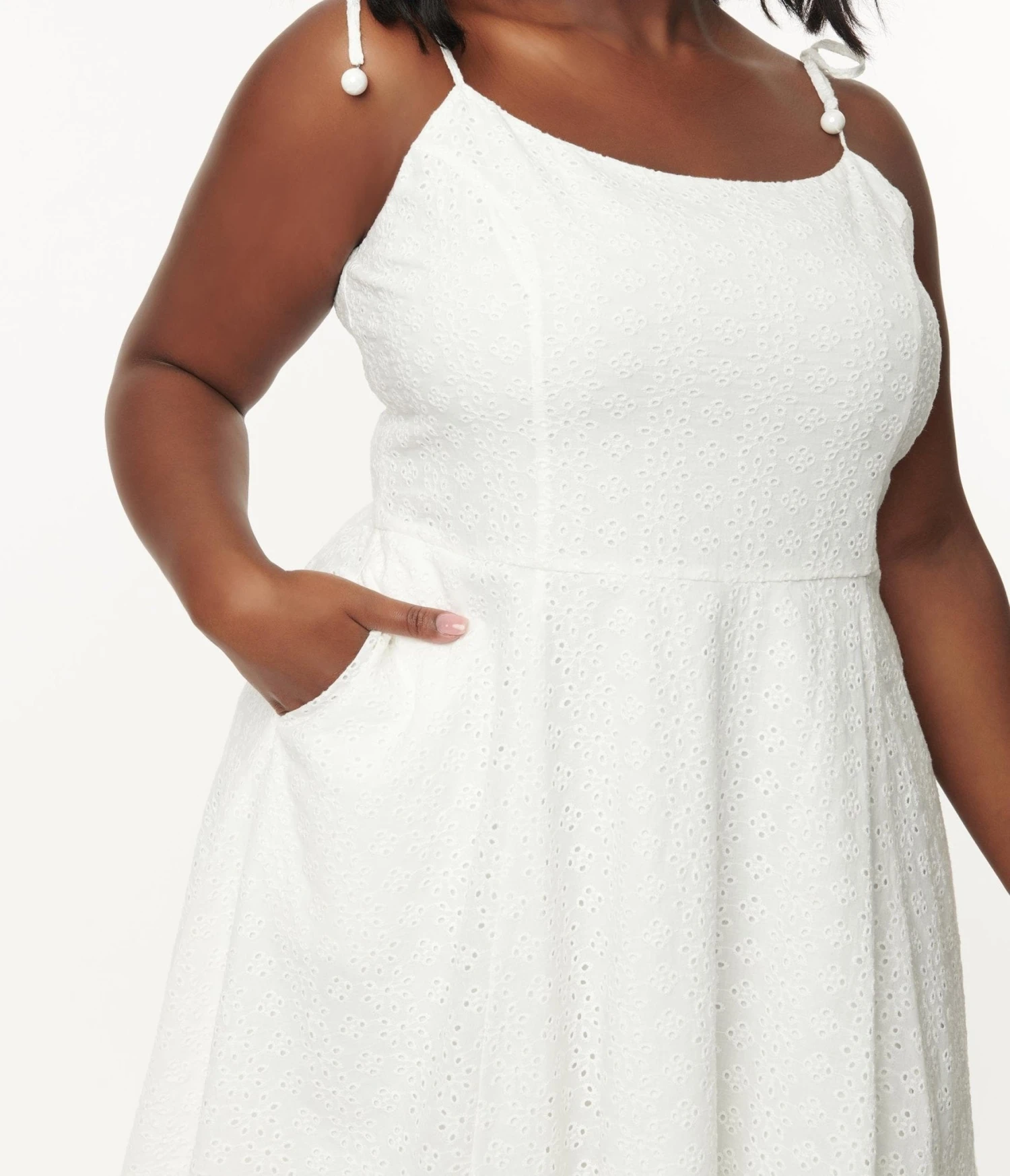 Unique Vintage Plus Size White Eyelet Bobbie Swing Dress 2 Unique Vintage Plus Size White Eyelet Bobbie Swing Dress - Image 2