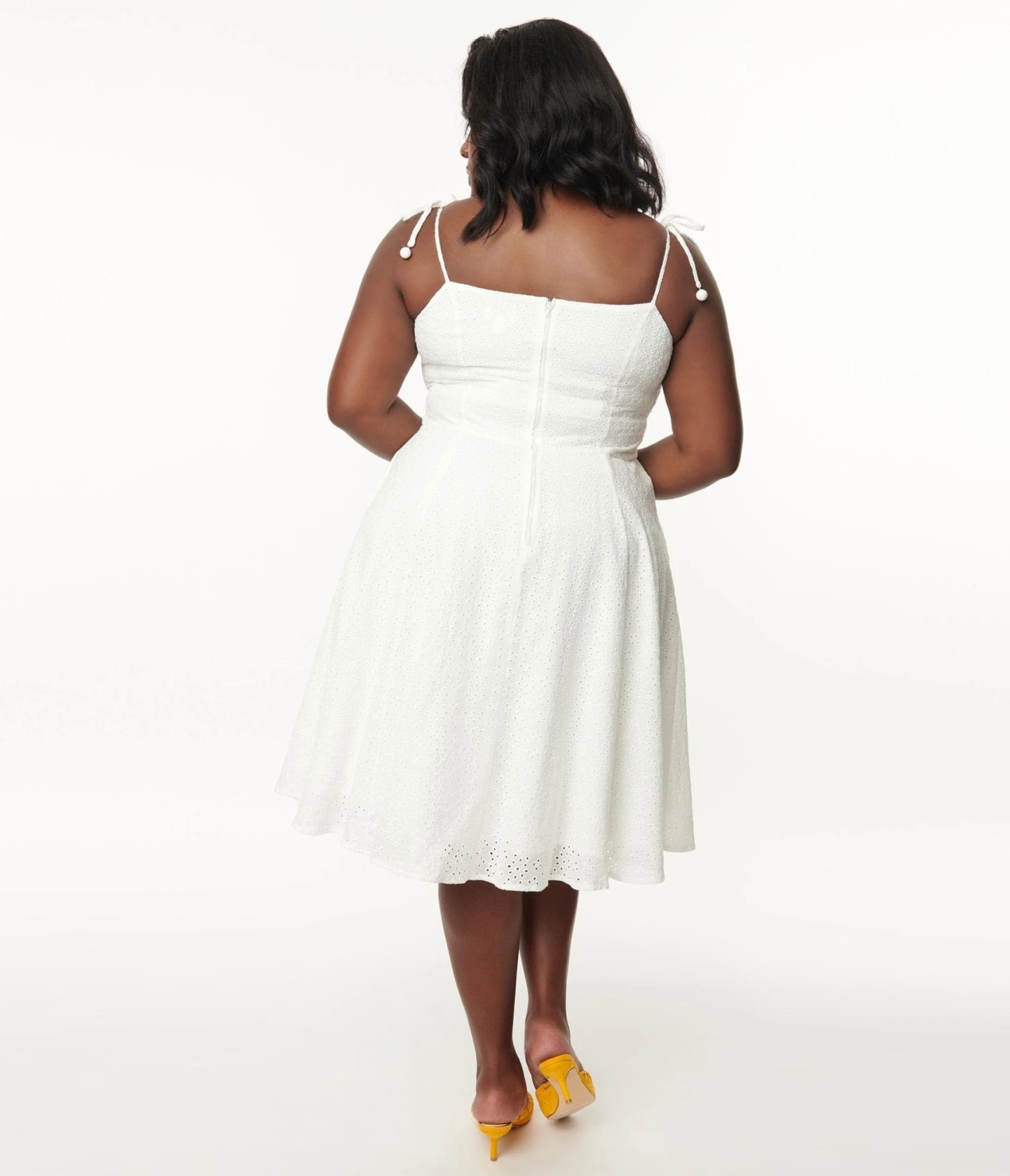 Unique Vintage Plus Size White Eyelet Bobbie Swing Dress 3 Unique Vintage Plus Size White Eyelet Bobbie Swing Dress - Image 3