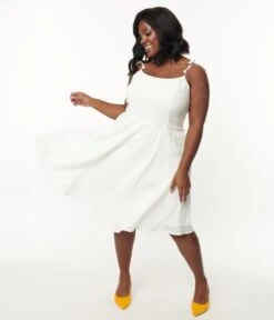 Unique Vintage Plus Size White Eyelet Bobbie Swing Dress 8 Unique Vintage Plus Size White Eyelet Bobbie Swing Dress -Pleaser Clothing Store unique vintage plus size white eyelet bobbie swing dress 444572