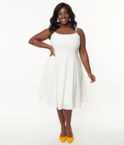 Unique Vintage Plus Size White Eyelet Bobbie Swing Dress 9 Unique Vintage Plus Size White Eyelet Bobbie Swing Dress -Pleaser Clothing Store unique vintage plus size white eyelet bobbie swing dress 654200