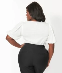 Unique Vintage Plus Size White Heart Puff Sleeve Blouse -Pleaser Clothing Store unique vintage plus size white heart puff sleeve blouse 312477