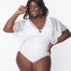 Unique Vintage Plus Size White Mesh Sleeved Torrey Swimsuit