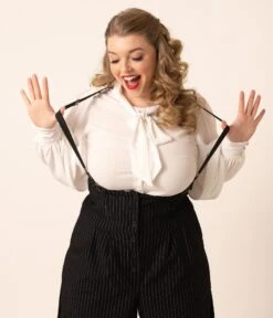Unique Vintage Plus Size White Neck Tie Gwen Blouse -Pleaser Clothing Store unique vintage plus size white neck tie gwen blouse 664435