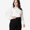 Unique Vintage Plus Size White Neck Tie Gwen Blouse