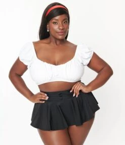 Unique Vintage Plus Size White Off The Shoulder Swim Top