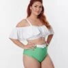 Unique Vintage Plus Size White Ruffle Swim Top