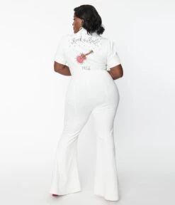 Unique Vintage Plus Size White Wide Leg Rock & Roll Jumpsuit -Pleaser Clothing Store unique vintage plus size white wide leg rock roll jumpsuit 868058