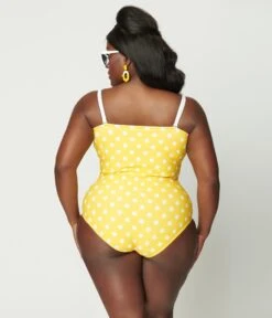 Unique Vintage Plus Size Yellow Polka Dot Barbara One Piece Swimsuit -Pleaser Clothing Store unique vintage plus size yellow polka dot barbara one piece swimsuit 708227