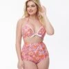 Unique Vintage Purple & Orange Bohemian Floral Print Halter Swim Top