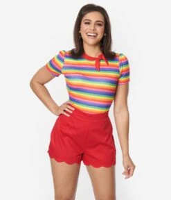 Unique Vintage Rainbow Striped Bow Sweetie Knit Top