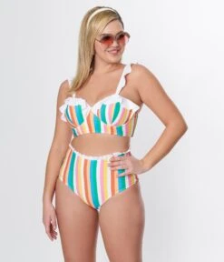 Unique Vintage Rainbow Striped Cape May Swim Bottoms -Pleaser Clothing Store unique vintage rainbow striped cape may swim bottoms 972715