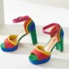 Unique Vintage Rainbow Suede Peep Toe Pumps