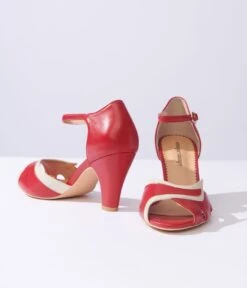 Unique Vintage Red & Cream Flapper Pumps -Pleaser Clothing Store unique vintage red cream flapper pumps 145450