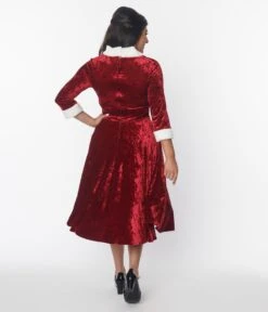 Unique Vintage Red Crushed Velvet & Ivory Fur Delores Swing Dress -Pleaser Clothing Store unique vintage red crushed velvet ivory fur delores swing dress 940964