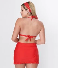 Unique Vintage Red Drawstring Ruffle Skirt -Pleaser Clothing Store unique vintage red drawstring ruffle skirt 351683