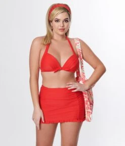 Unique Vintage Red Drawstring Ruffle Skirt -Pleaser Clothing Store unique vintage red drawstring ruffle skirt 621932