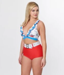 Unique Vintage Red High Waist Belted Swim Bottom 8 Unique Vintage Red High Waist Belted Swim Bottom -Pleaser Clothing Store unique vintage red high waist belted swim bottom 421789