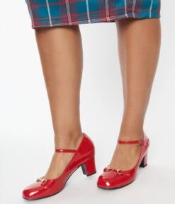 Unique Vintage Red Patent Leatherette Mary Jane Heels
