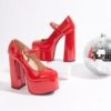 Unique Vintage Red Patent Leatherette Platform Mary Jane Heels