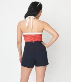 Unique Vintage Red Pin Dot Halter Top -Pleaser Clothing Store unique vintage red pin dot halter top 191990