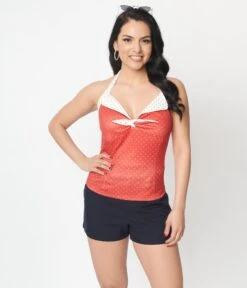 Unique Vintage Red Pin Dot Halter Top -Pleaser Clothing Store unique vintage red pin dot halter top 196192