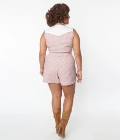 Unique Vintage Rose & White Gingham Rodeo Ready Romper -Pleaser Clothing Store unique vintage rose white gingham rodeo ready romper 215315