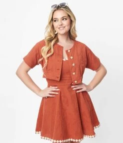 Unique Vintage Rust Varsity Crop Cardigan