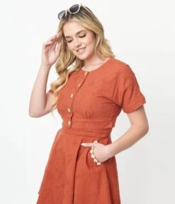 Unique Vintage Rust Varsity Crop Cardigan -Pleaser Clothing Store unique vintage rust varsity crop cardigan 676512